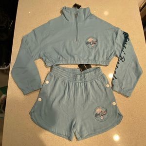 NWT Girl’s Athleisure Set with Cropped Sweatshirt and Sweat Shorts